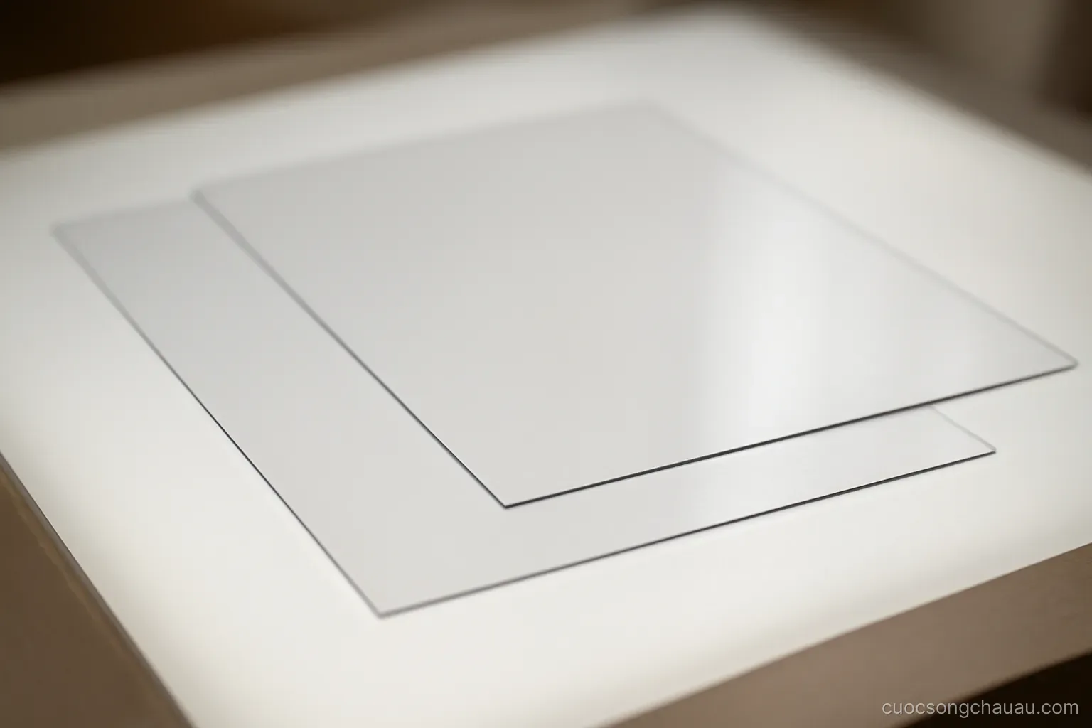 three transparent sheets layered over each other on a light table with edges not aligned